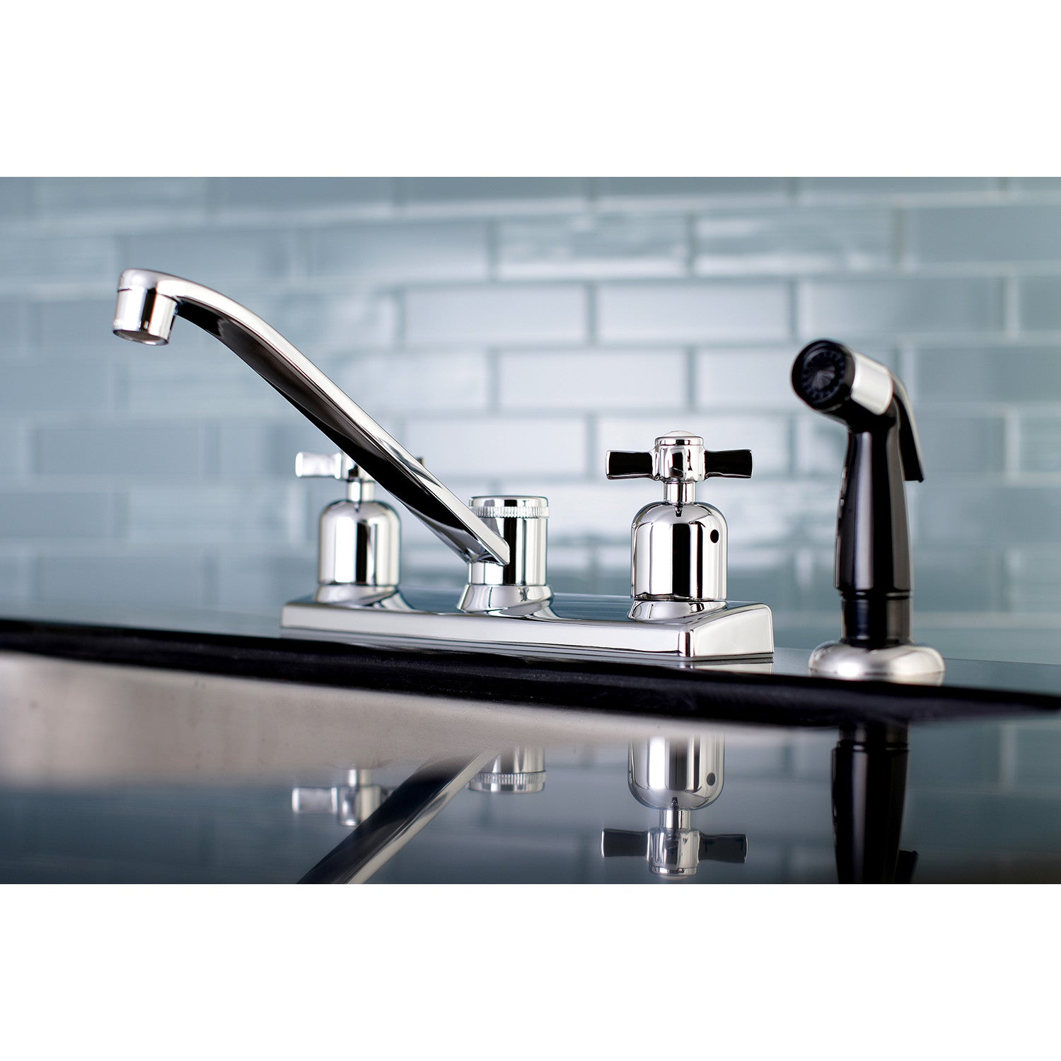 Kingston Tulare FB122ZX - Millennium Two-Handle 4-Hole 8" Centerset Kitchen Faucet with Side Sprayer, Polished Chrome — thumbnail 2